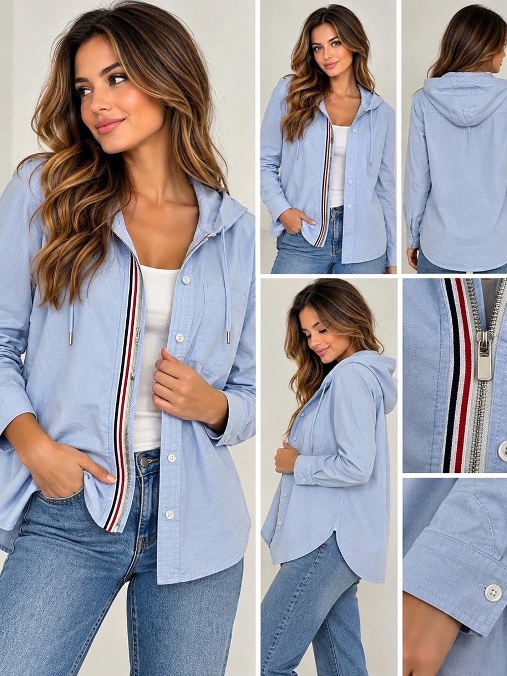Women's Hooded Utility Jacket in Blue Size Medium